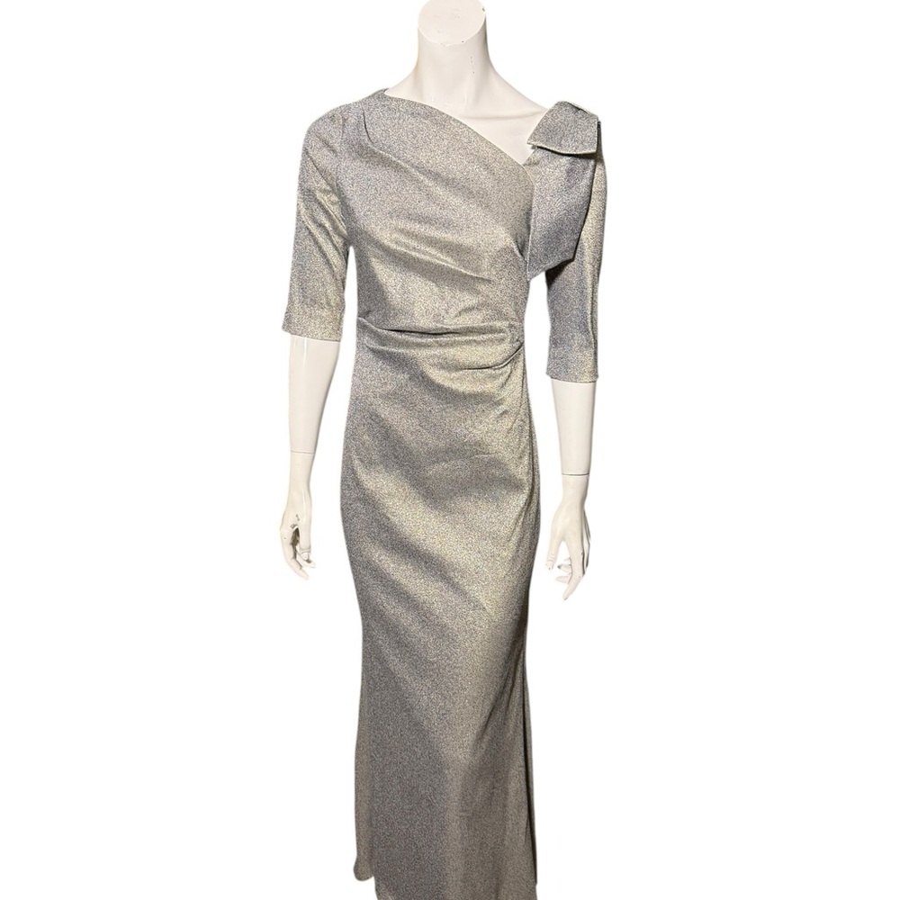Rickie Freeman for Teri Jon Bow Shoulder Formal Gown $960 Metallic Jacquard Sz 6